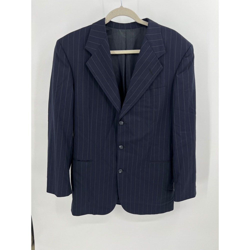 Tom James "Innocenti" Bespoke Navy Pinstripe Three Button Wool Blazer – Size 40L